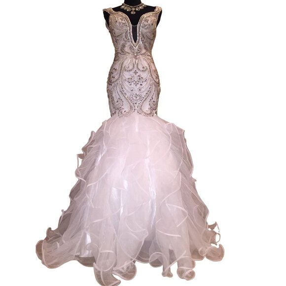 Luxury Designer Couture Wedding Evening Runway Prom Pageant Glamorous Gown Dress - Picture 12 of 16